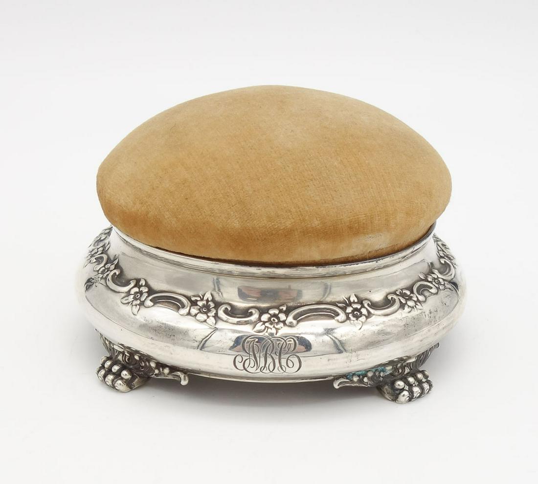 Antique 19c Tiffany Co Makers Sterling Silver Pin Cushion Footed Box (1 of 7)