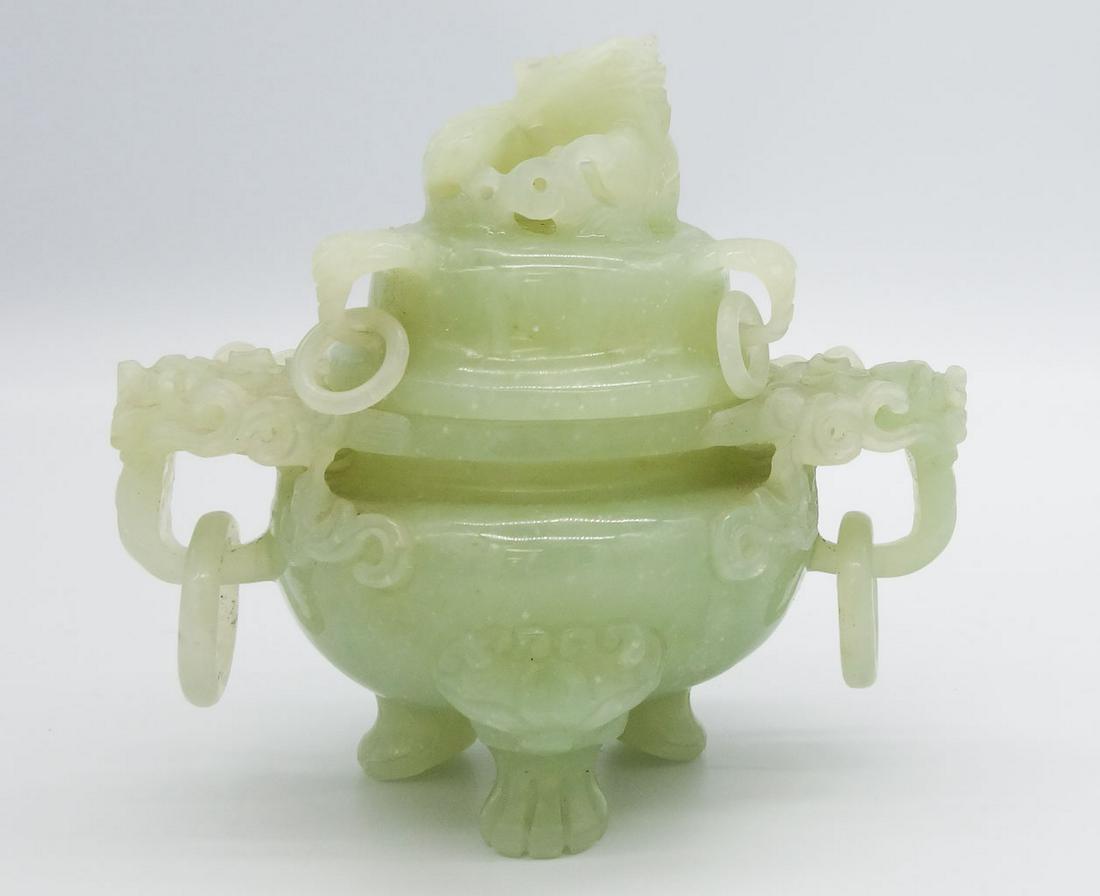 Antique Asian Hard Stone Censer w Dragon Finial and Ring Handles (1 of 11)
