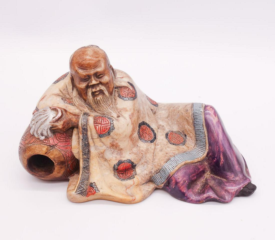Asian Carved Hard Stone Hand Painted Reclining Figurine (1 of 6)