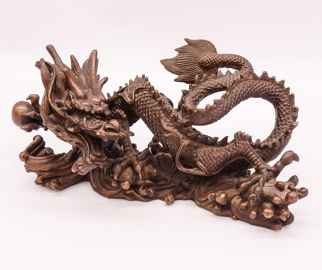 Asian Figural Bronze Sculpture Dragon and Pearl (1 of 4)