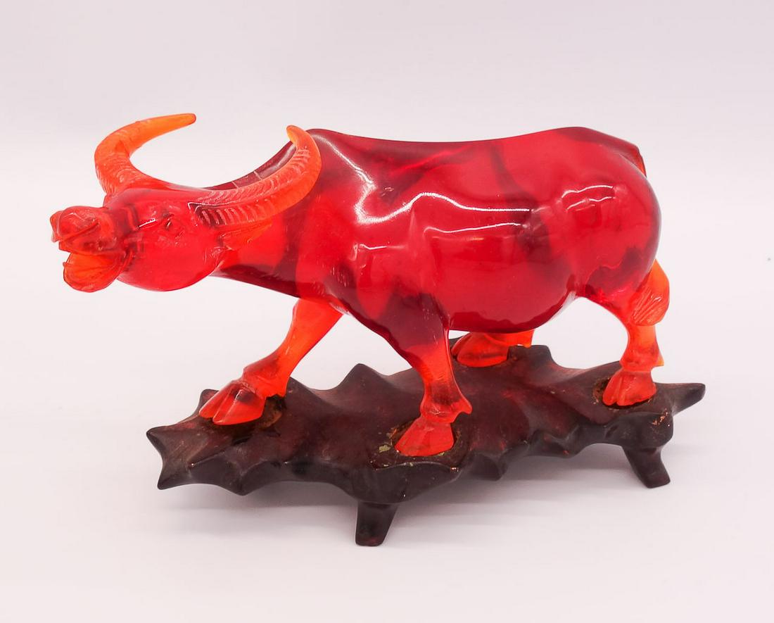 Asian Cherry Amber-Colored Resin Water Buffalo Figurine (1 of 8)