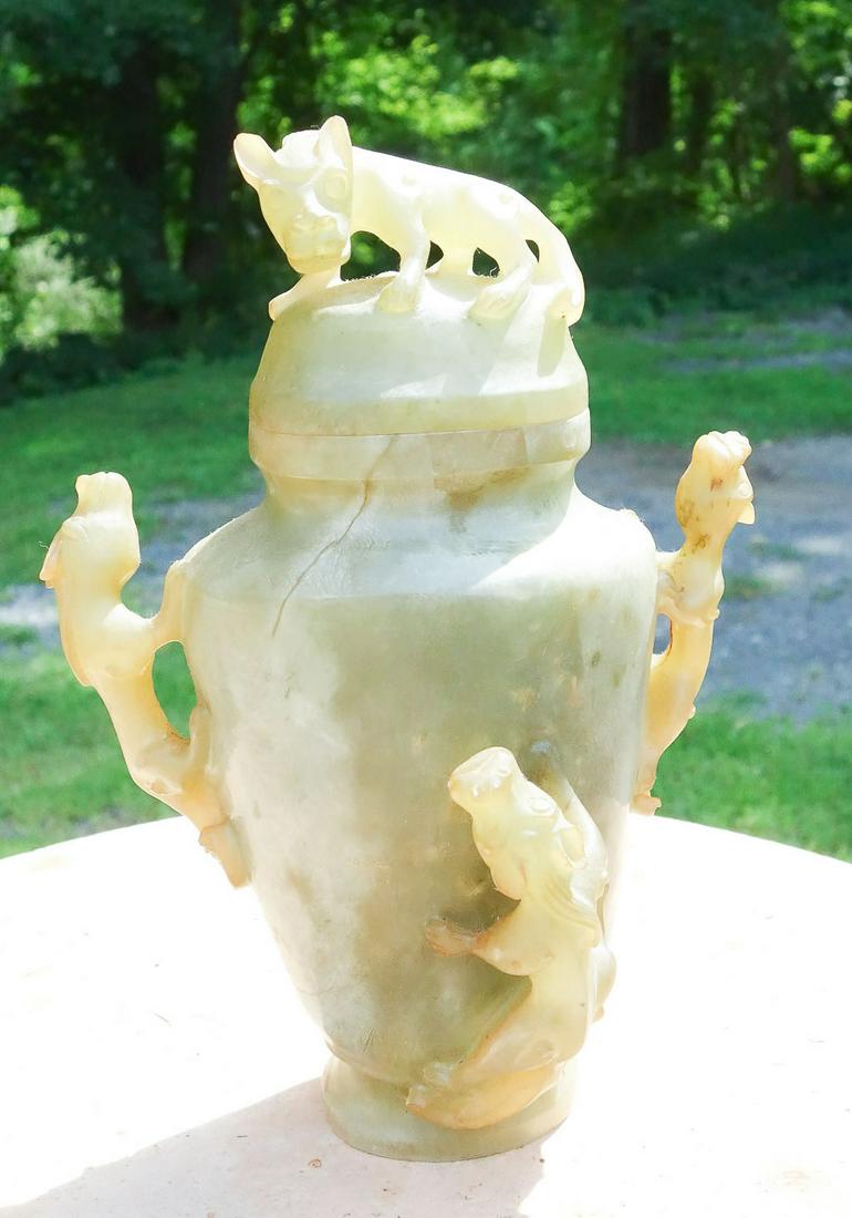 Asian Carved Stone Figural Dragon Covered Urn (1 of 11)