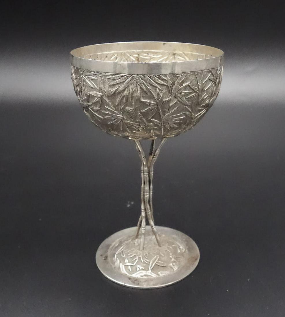 Antique Chinese Export Silver Aesthetic Bamboo and Bird Goblet Shanghai Guang Li (1 of 5)