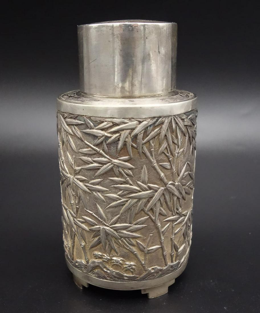 Antique Chinese Export Silver Aesthetic Bamboo Tea Caddy Hong Kong Wang Hing & Company (1 of 7)
