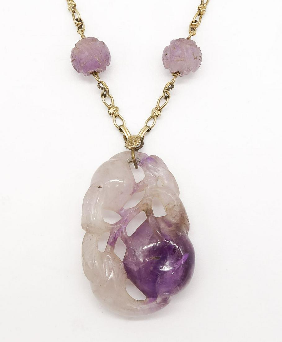 Antique Chinese 14k Carved Amethyst Persimmon Necklace (1 of 6)