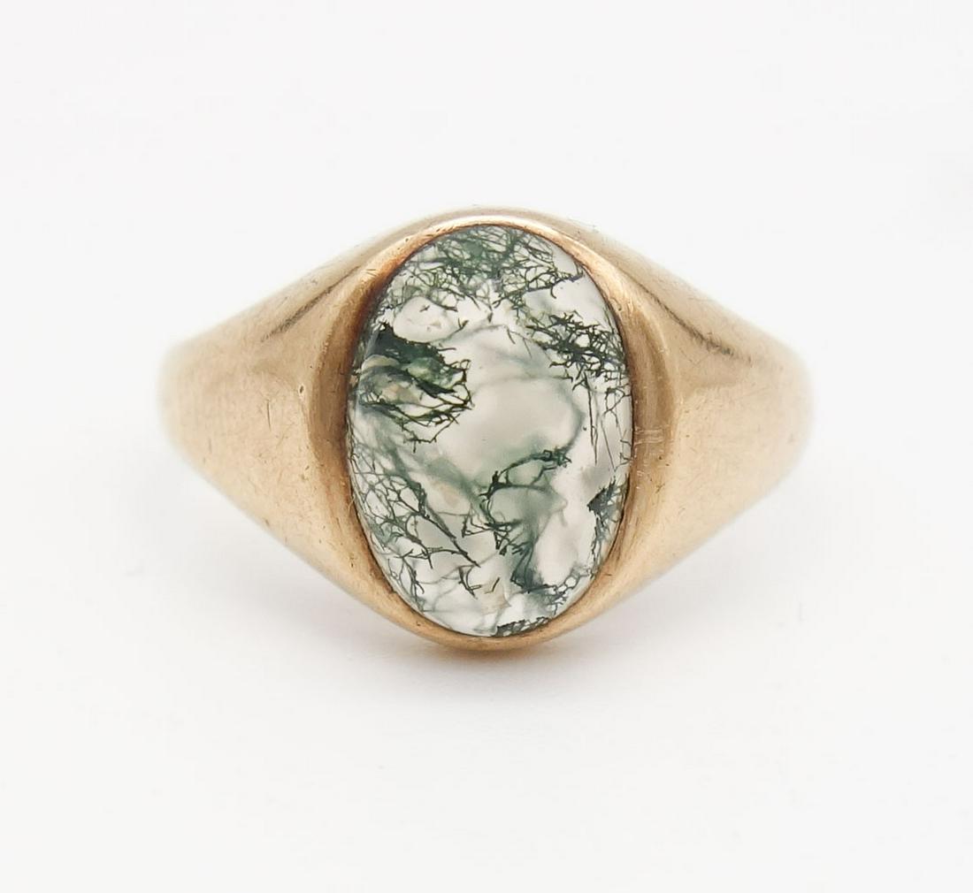 Antique Solid Gold Moss Agate Cabochon Ladies Ring Size 4.75 (1 of 5)