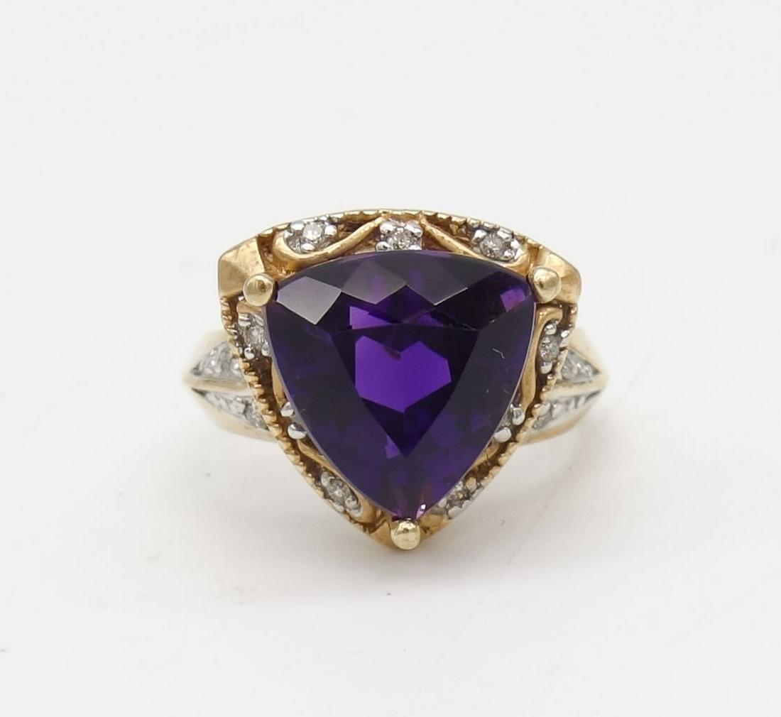 Vintage 14K Gold Amethyst Trillion Gem Diamond Ring Size 7 (1 of 6)