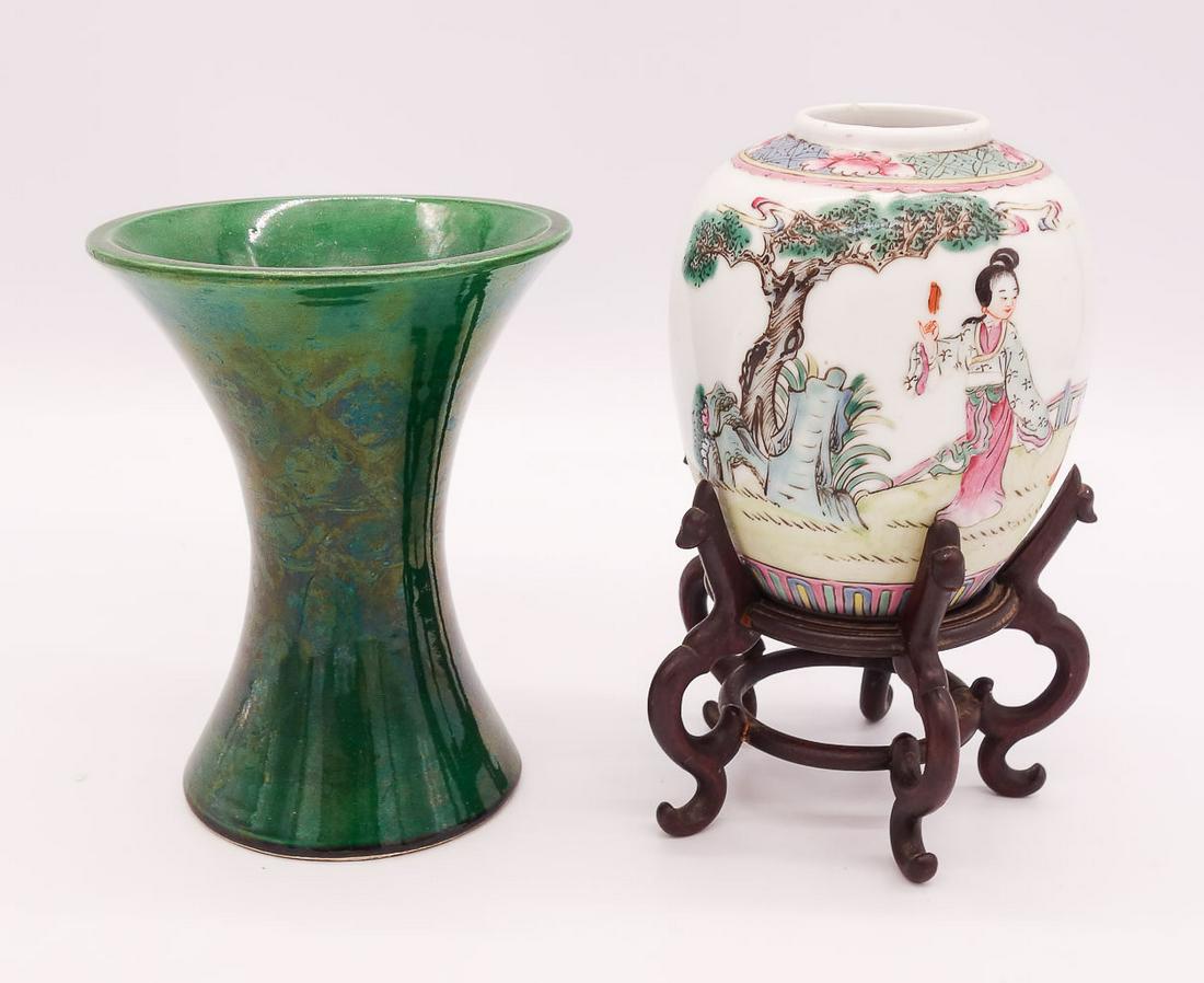 Asian Porcelain Ginger Jar & Green Glazed Vase (1 of 8)