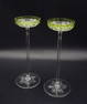 Antique Pair Tall Baccarat Lime Green Cut to Clear Champagne Glasses