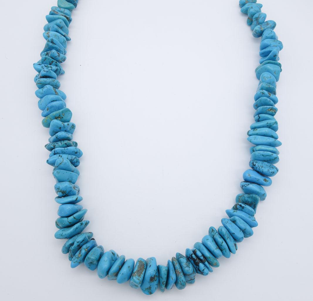 Vintage Native American Turquoise Nugget Shell Bead Sterling Silver Necklace 30" (1 of 3)