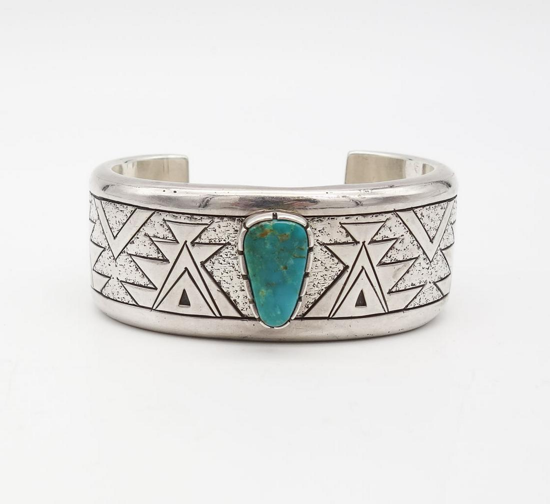 Vintage Signed P Taylor Native American Navajo Pawn Sterling Silver Turquoise Cuff Bracelet (1 of 5)