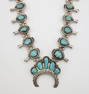 Signed Native American Lorraine Waatsa Zuni Sterling Silver Turquoise Squash Blossom Necklace