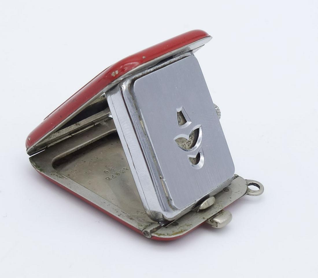 Vintage 1930s Art Deco Lusina Jump Hour Square Red Enamel Purse Watch Travel Clock (1 of 11)