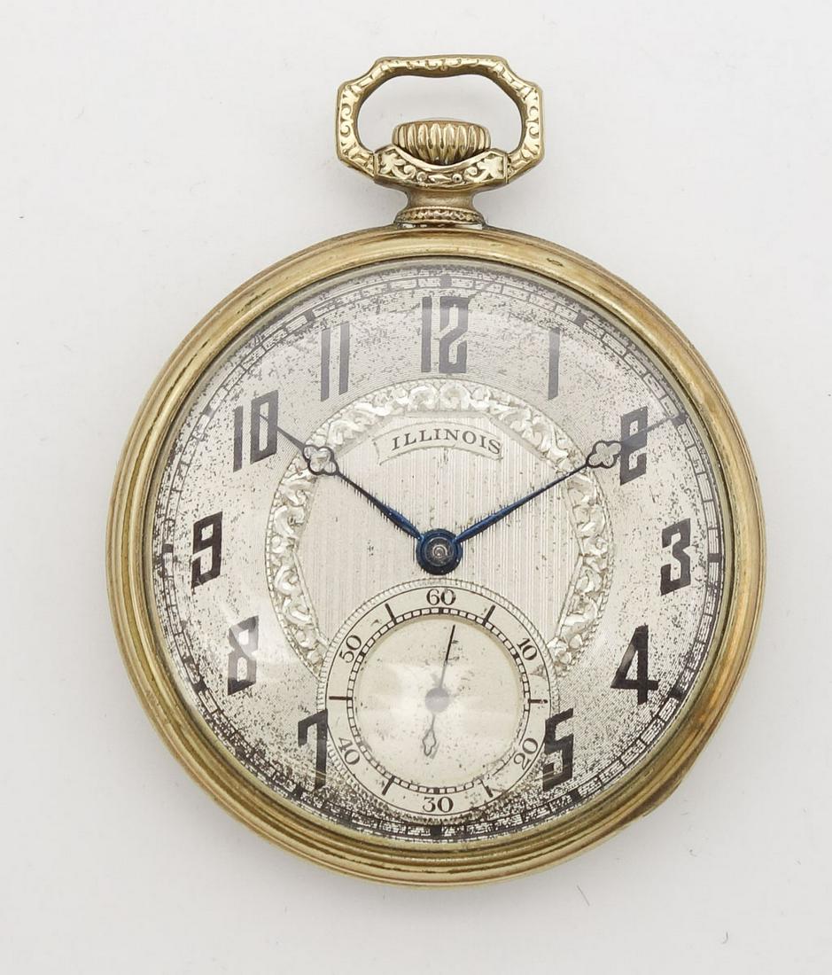 Antique 1923 Illinois Watch Co 19J OF Yellow Gold GF Pocket Watch (1 of 4)