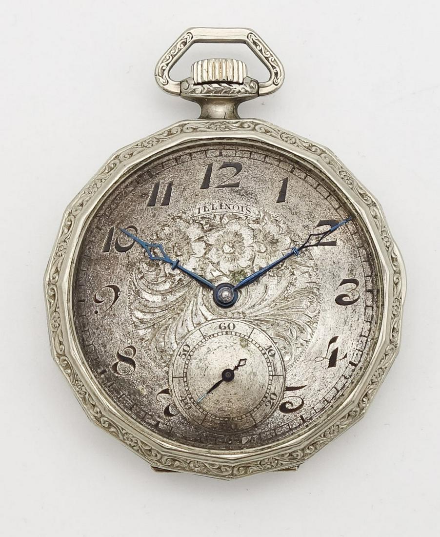 Antique 1923 Illinois Watch Co 17J Elite OF White Gold GF Pocket Watch (1 of 5)