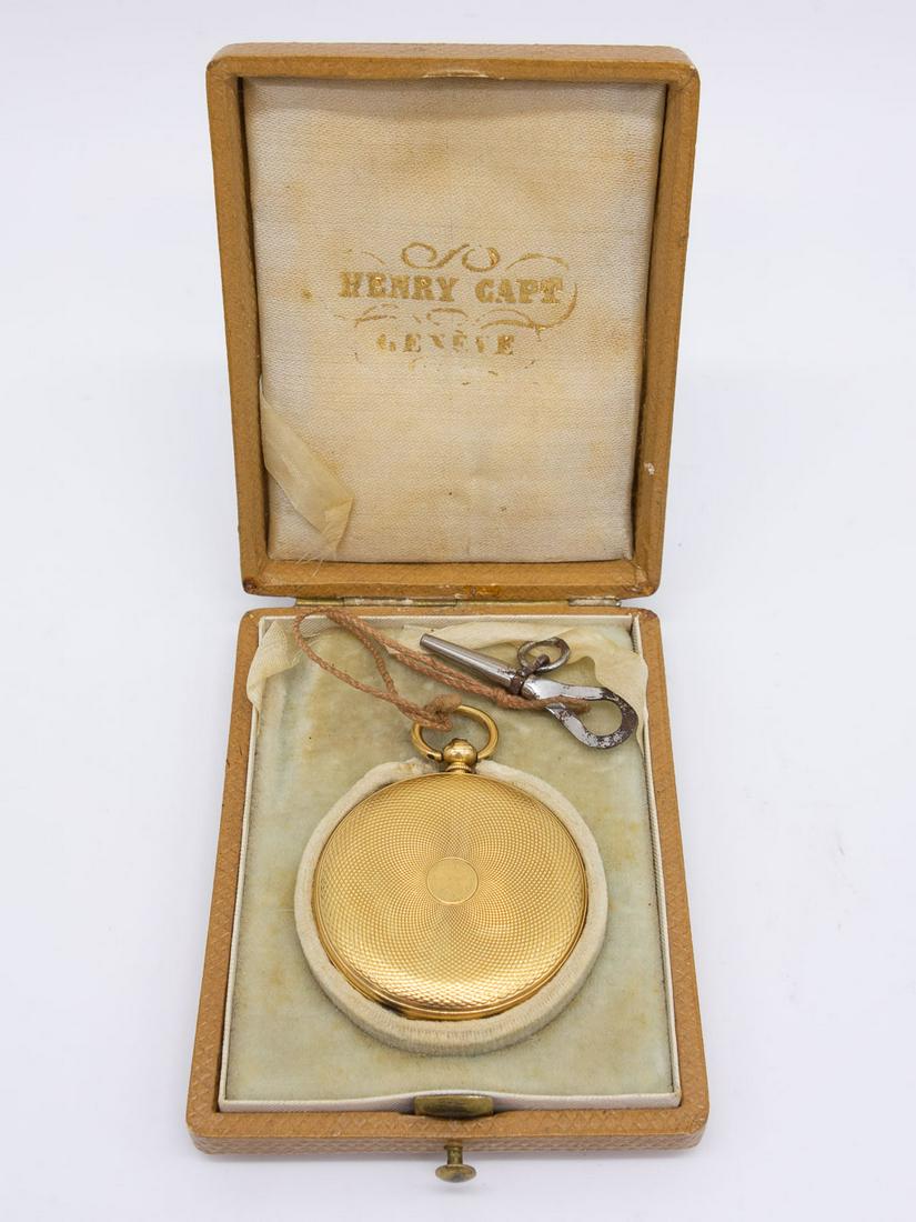 14K Gold Swiss Henry Capt Pocket Watch w Orig Case (1 of 10)