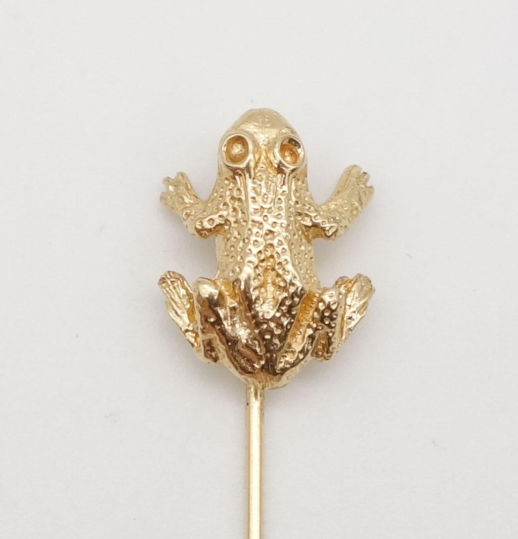 Antique 14K Gold Figural Frog Finial Stickpin (1 of 6)