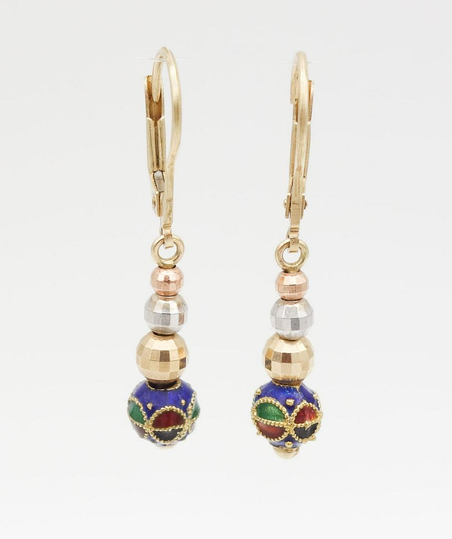 Vintage 14K Gold Turkish Enamel Bead Dangle Earrings (1 of 5)