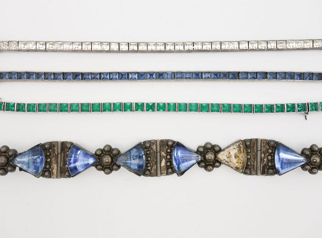 Vintage Lot 4 Sterling Silver Art Deco Bracelets incl Line Bracelets (1 of 5)