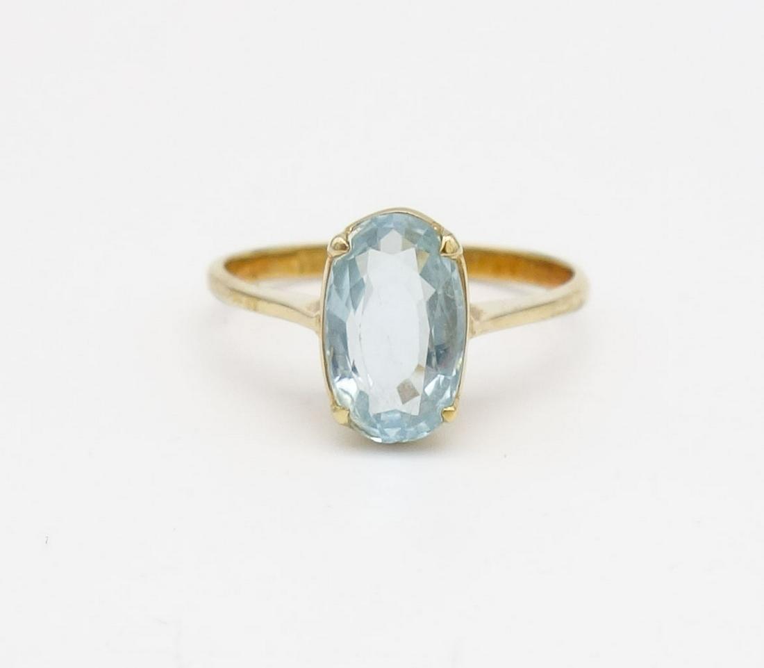 Vintage 18K Rose Gold Natural Aquamarine Ladies Ring Size 7.5 (1 of 6)