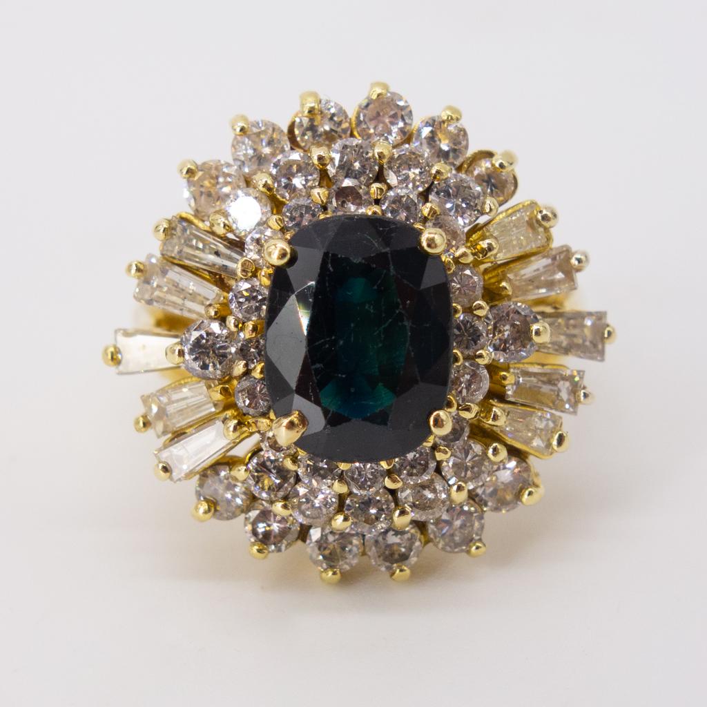 Vintage 14K Yellow Gold 1ct Sapphire Diamond Ring w COA (1 of 5)