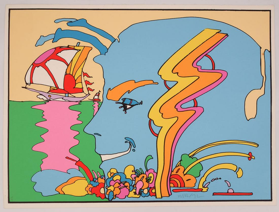 Peter Max Pop Art Art Mystic Sailing Serigraph Print 1972 Artist Proof on Arches w Gallery Stamp (1 of 7)