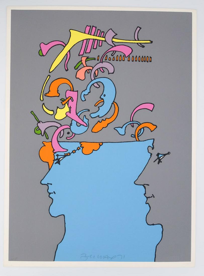 Peter Max Pop Art Serigraph Print Hieroglyphic II Signed Dated 1971 Artist Proof AP VI on Arches (1 of 6)