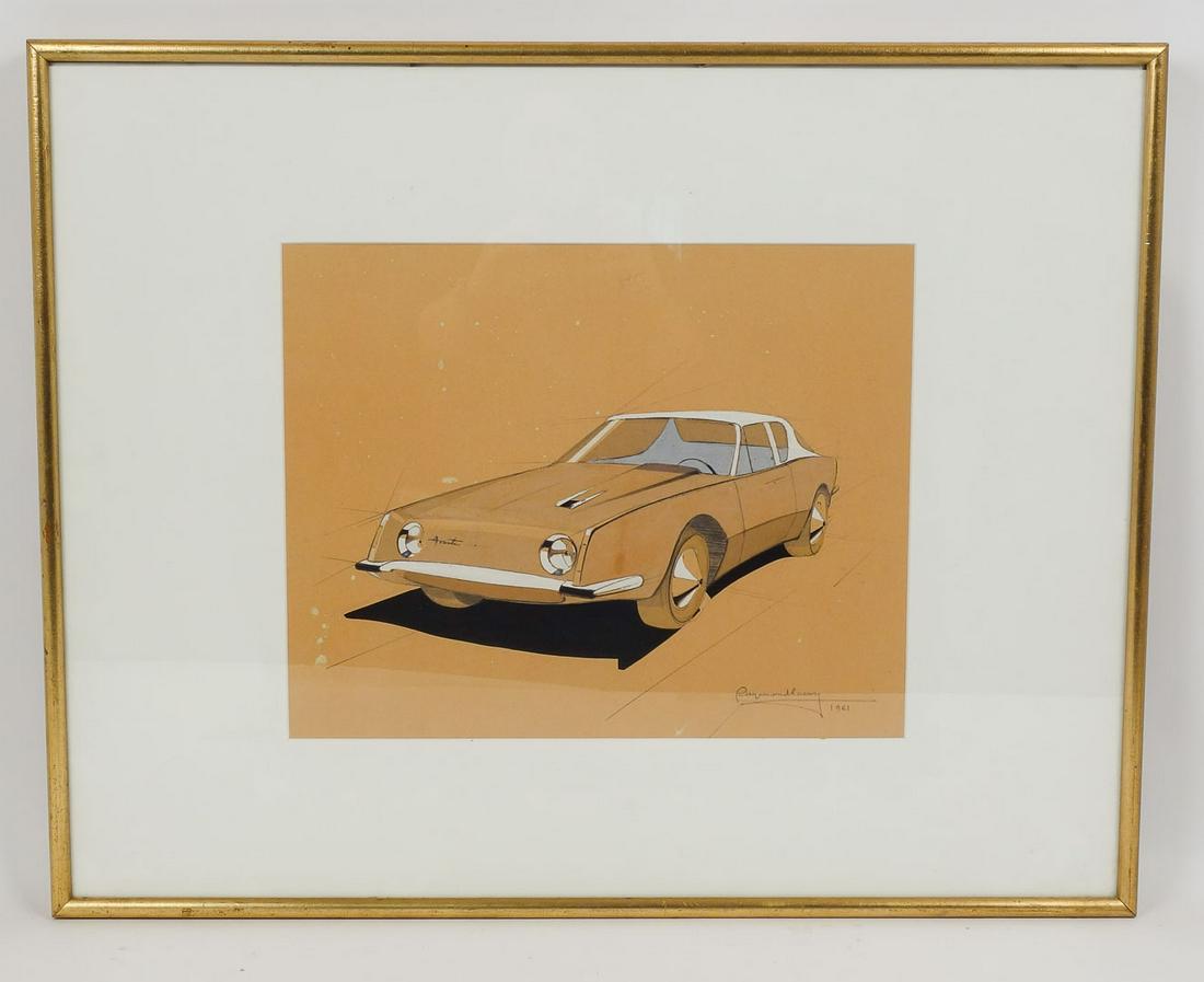 1961 Signed Raymond Loewy Studebaker Avanti Sports Coupe Sketch (1 of 4)