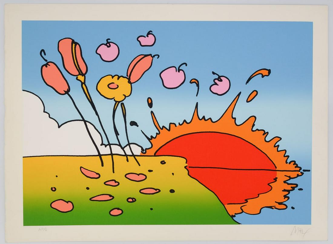 Peter Max Pop Art Serigraph Print Sunrise Flowers 1977 Artist Proof AP VI w Gallery Stamp (1 of 7)