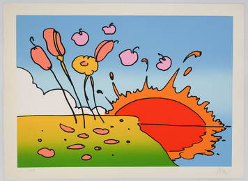 Peter Max Pop Art Serigraph Print Sunrise Flowers 1977 Artist Proof AP VI w Gallery Stamp