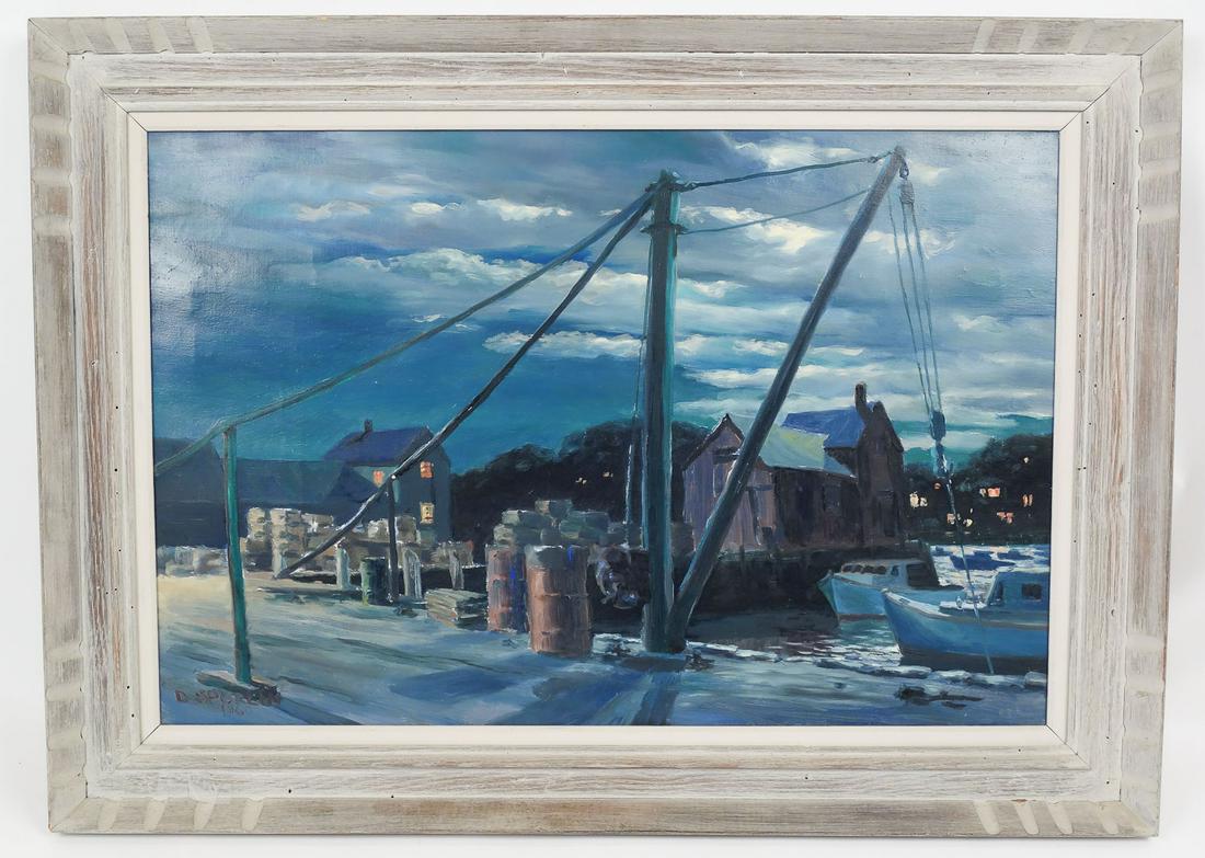 David Spurlin Original Oil Painting on Canvas Cape Ann Nighttime Harbor Scene (1 of 6)