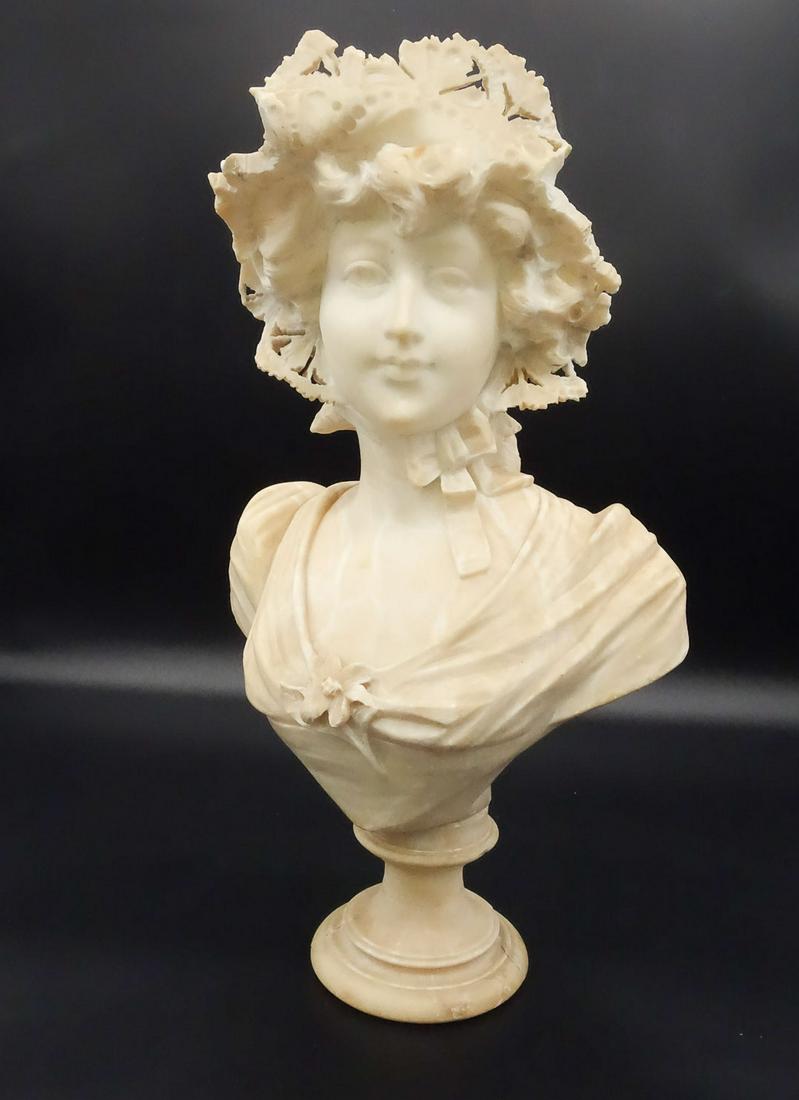 Adolf Cipriani Art Nouveau Alabaster Bust of Young Woman Signed (1 of 9)