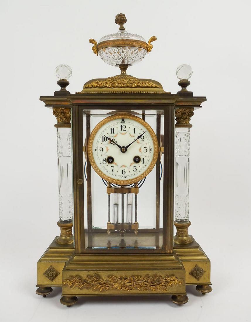 Antique French Marti Bronze Dore Crystal Mantel Clock (1 of 12)