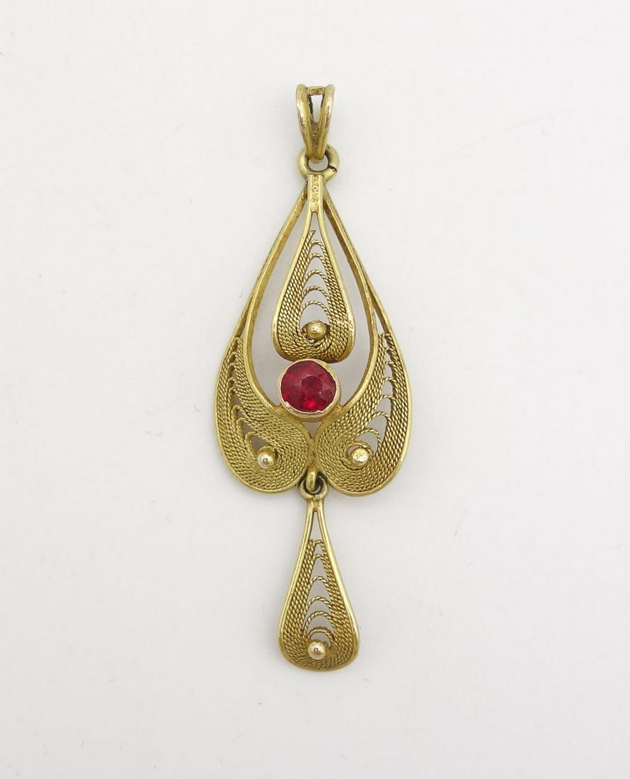 Antique 18K Gold Filigree Ruby Necklace Pendant (1 of 2)