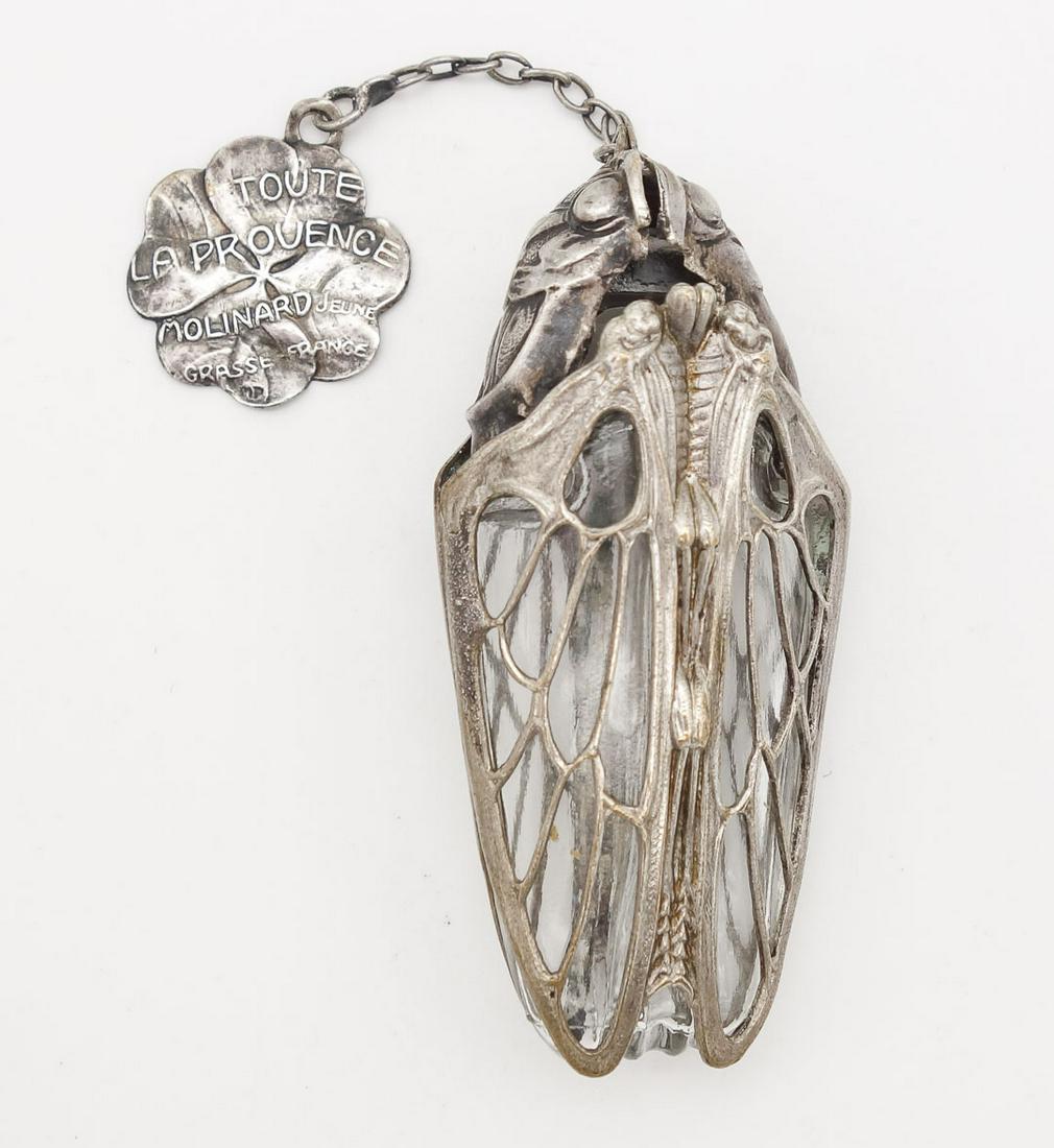 Antique Art Nouveau Lucien Gaillard Molinard Silver Cicada Insect Perfume Flask (1 of 6)