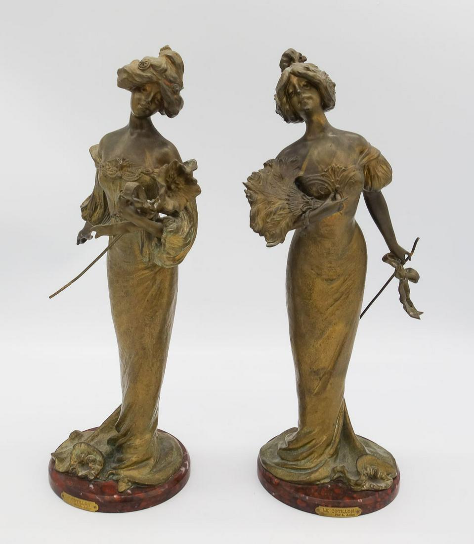 Antique Pair Lucien Charles Alliot Art Nouveau Bronze Figurines "Le Cotillon" (1 of 8)