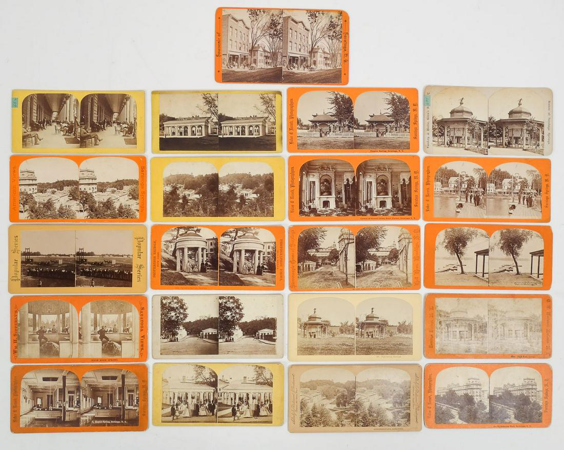 Antique Lot 21 Saratoga Springs NY Real Photo Stereoviews Congress Hall, Racetrack, Geyser (1 of 7)