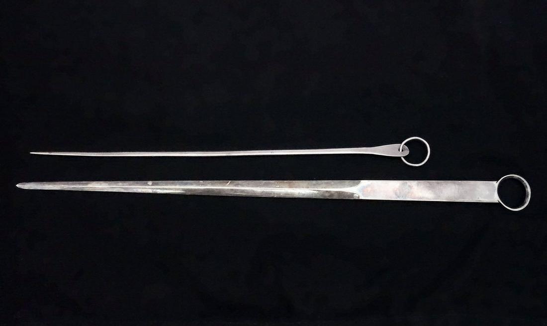 2 Victorian Meat Skewers incl James Dixon Silver Sp, Louis Ravinet and Charles Denfert 950 Silver (1 of 6)