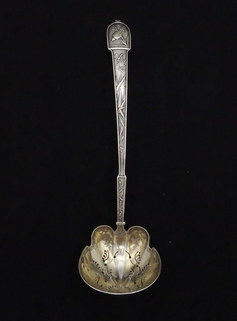 Antique 1870s Gorham Japanesque Aesthetic Bird Insect Large Sugar Sifter Old Mark No Mono (1 of 7)