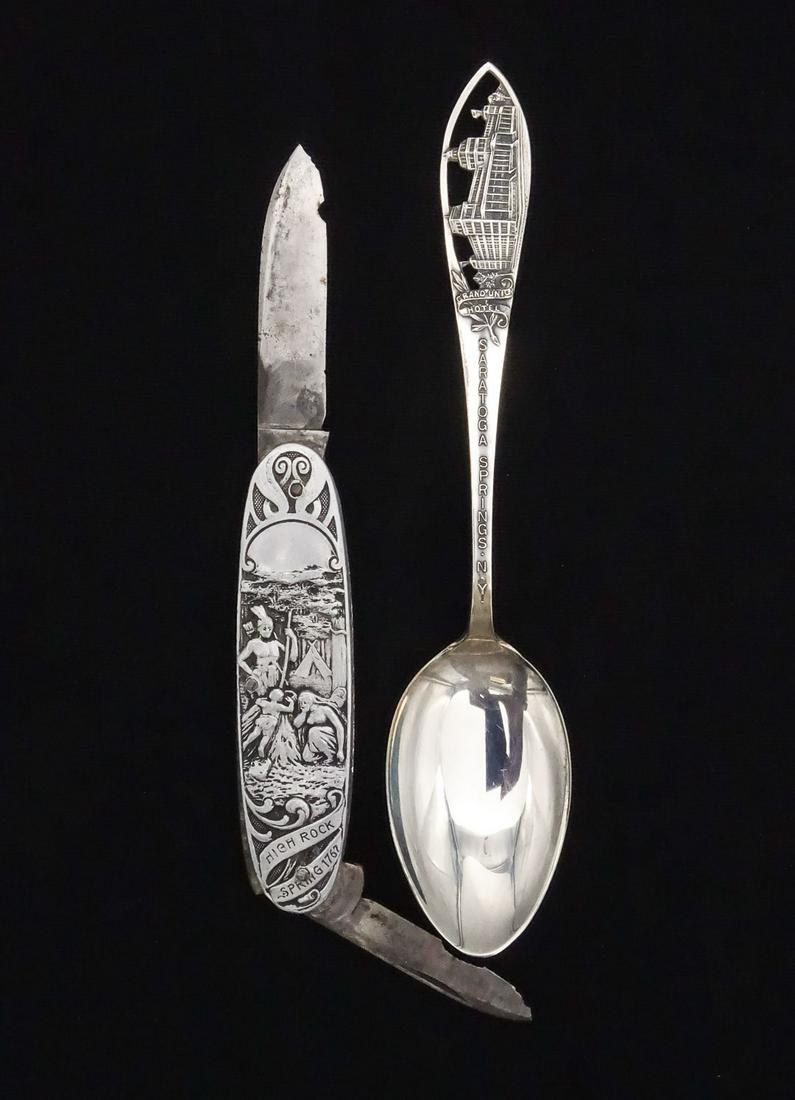 Antique Saratoga Springs NY Sterling Silver Souvenir Spoon and Pocket Knife (1 of 8)