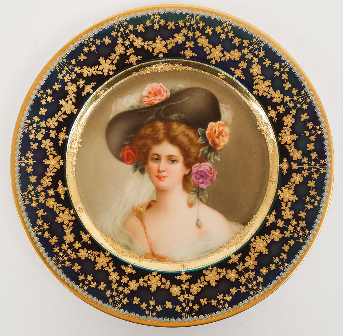 Antique Royal Vienna Porcelain Gilded Portrait Plate "Mai-Rose" Signed Wagner (1 of 3)