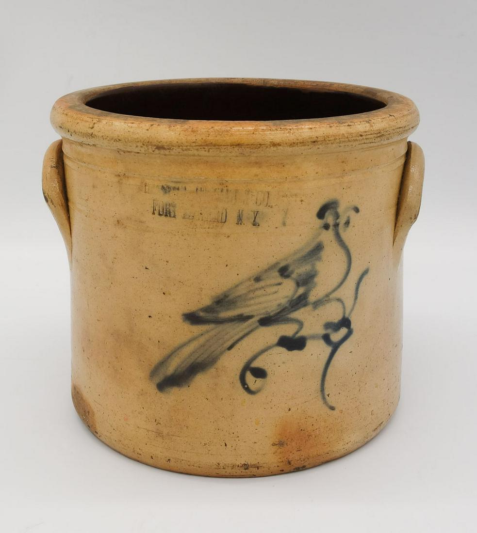 Antique Haxstun Ottman Fort Edward NY Blue Decorated Songbird Diminutive Crock (1 of 10)