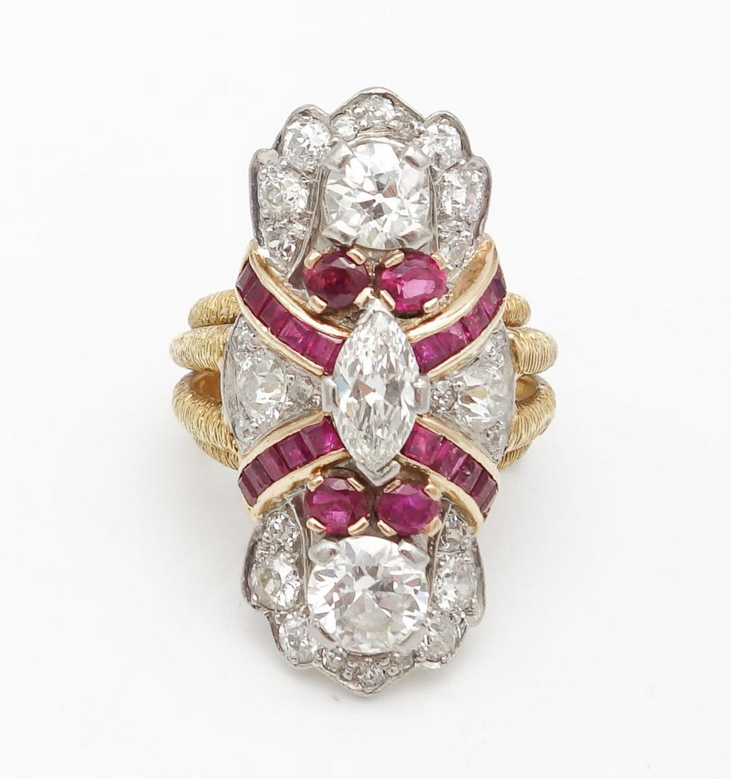 William Ruser Rodeo Drive 18K Yellow White Gold 3tcw Diamond Natural Ruby Ring Size 6 (1 of 6)