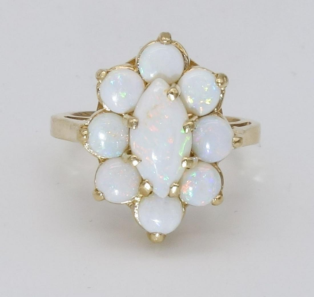 Vintage 14K Gold Red Fire Australian Opal Cluster Ring Size 4.25 (1 of 6)