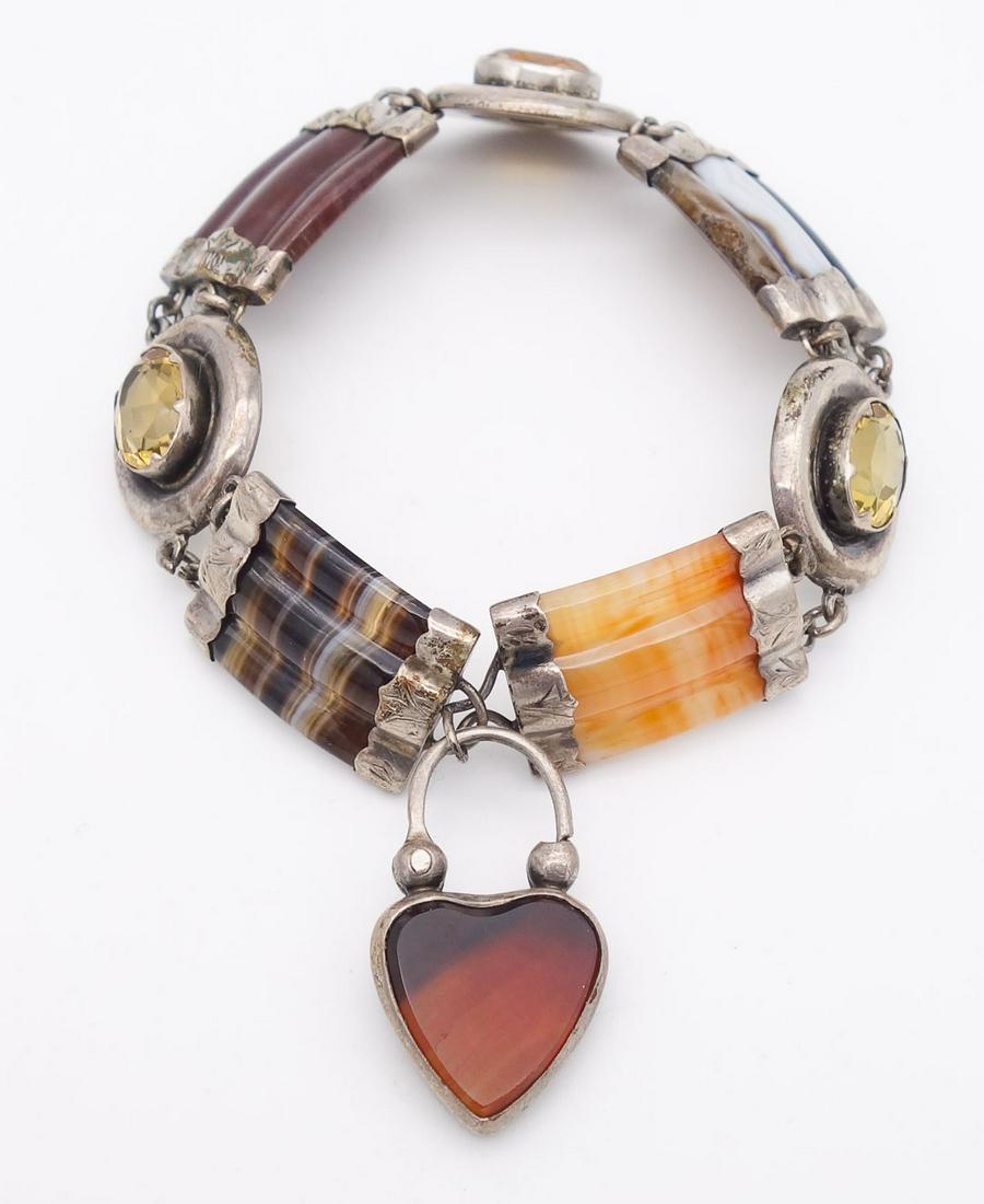 Antique Scottish Silver Agate Citrine Heart Clasp Bracelet (1 of 4)