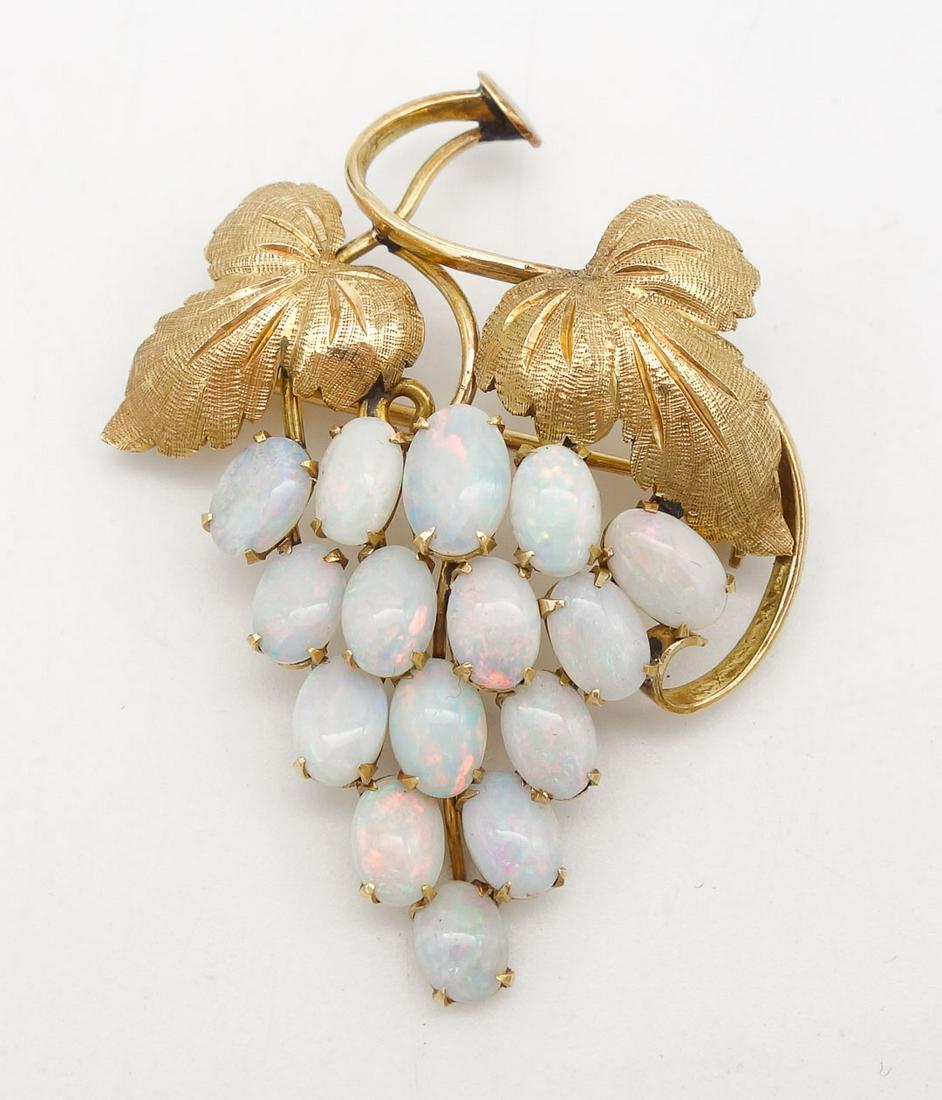 Antique 14K Gold Australian Opal Grape Bunch Brooch Pin (1 of 3)