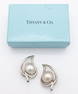 Vintage Tiffany Sterling Silver Mabe Pearl Leaf Motif Earrings w Orig Box