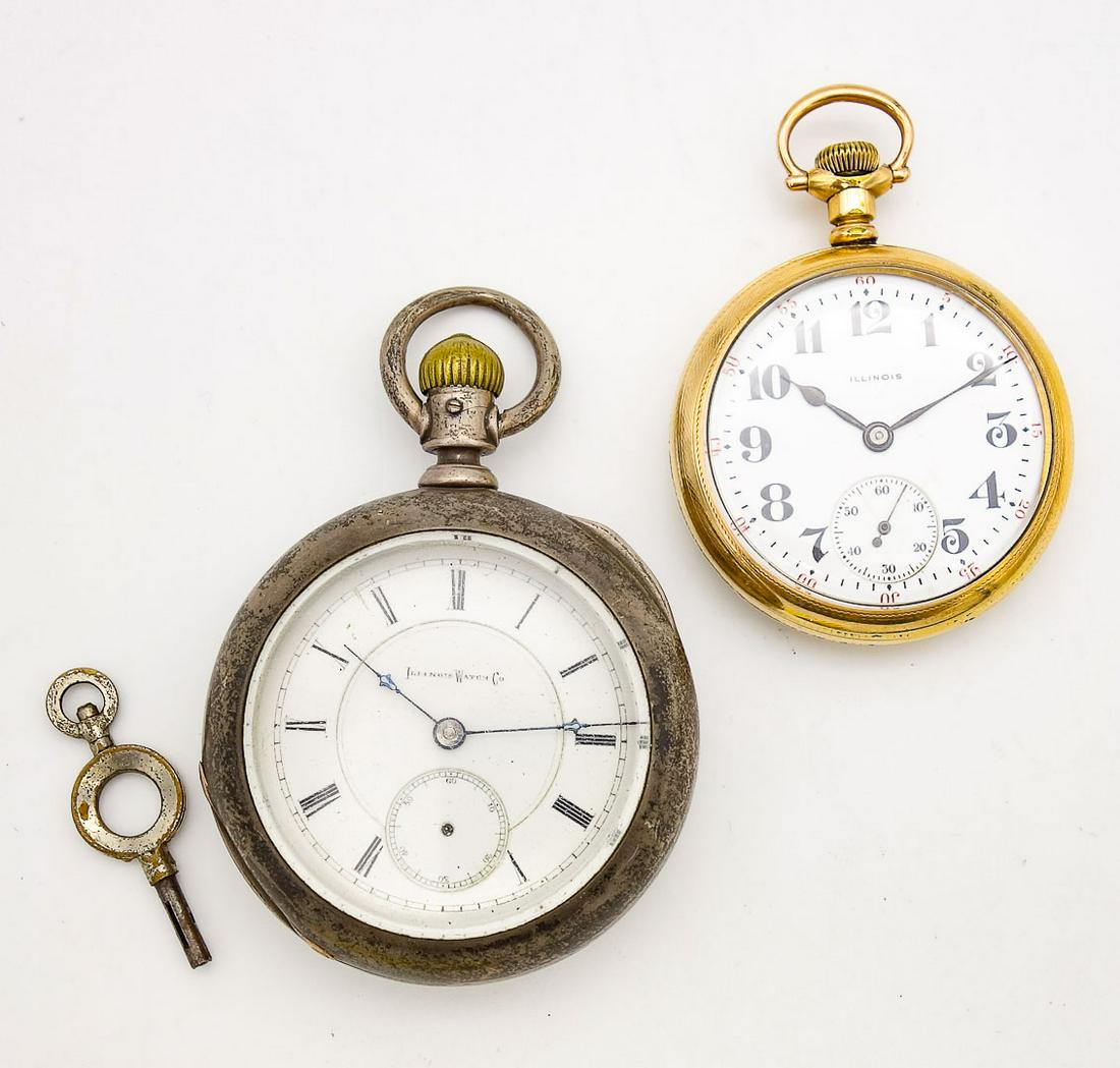Antique Lot 2 Illinois Pocket Watches incl Gold GF and American Coin Silver Vanderbilt (1 of 10)