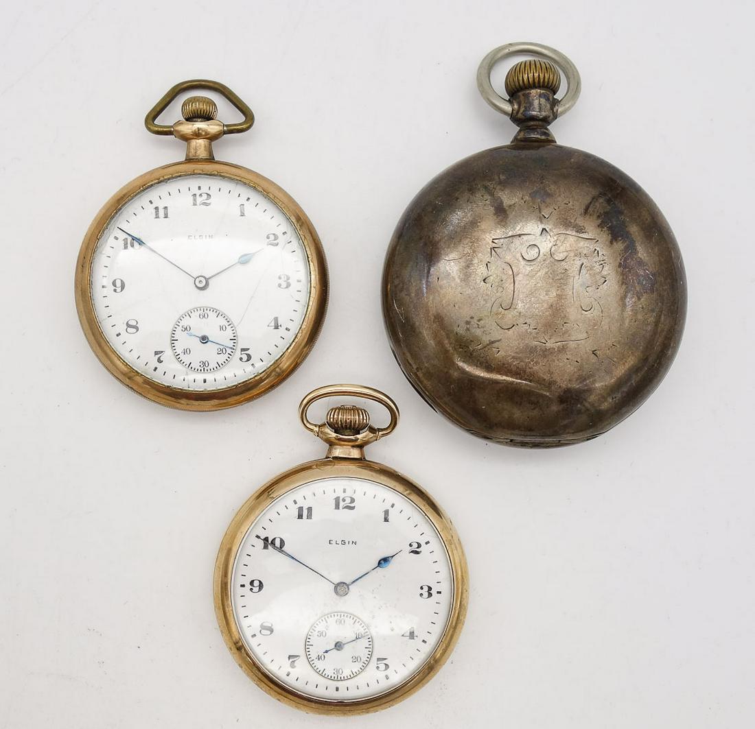 Antique Lot of 3 Elgin Pocket Watches incl American Coin Silver Hunter Case (1 of 10)