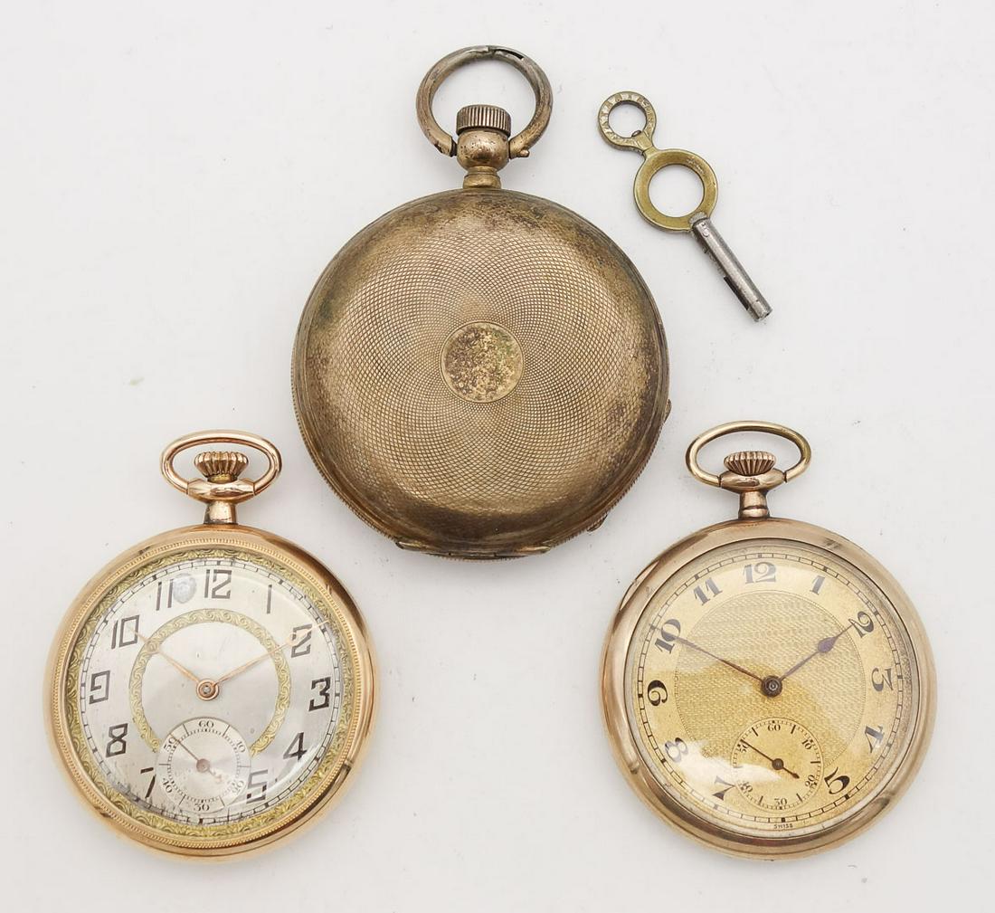 Antique Lot of 3 Swiss Gold GF Pocket Watches incl Hunter and Open Face (1 of 8)